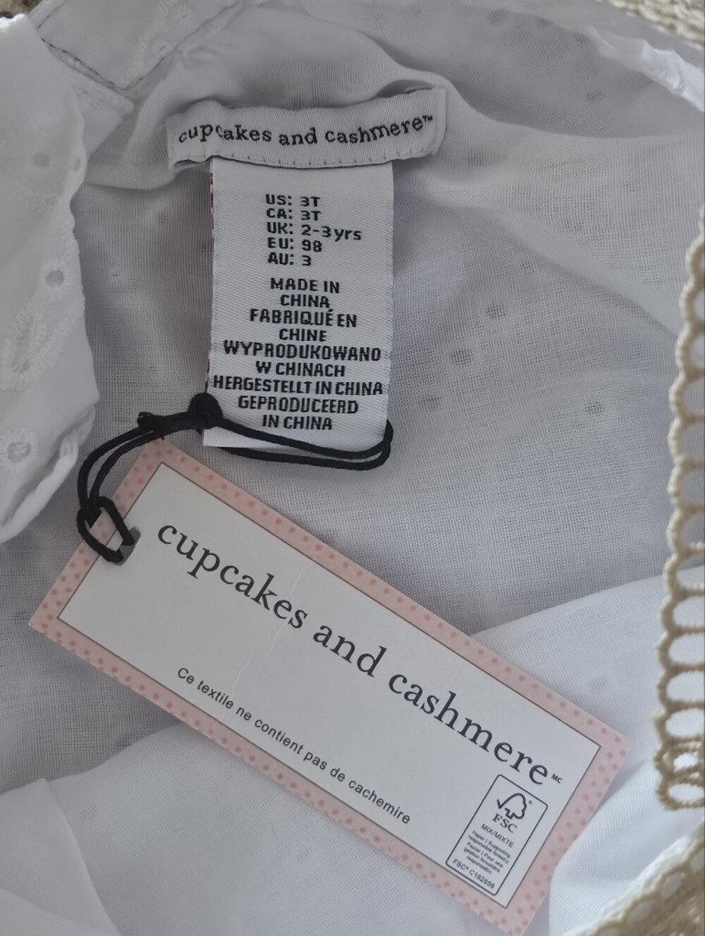cupcakes & cashmere White Eyelet Dress with Beige Crochet Trim - Picture 3 of 6